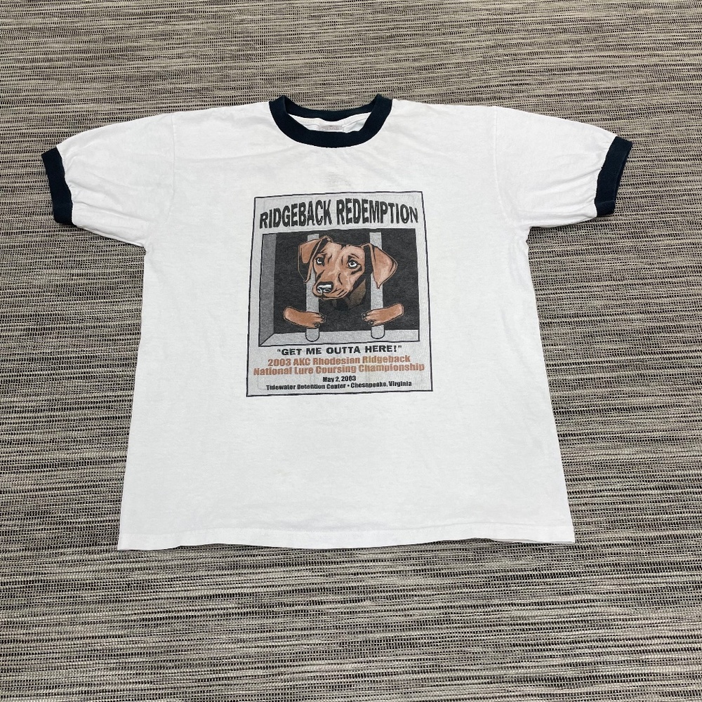 Vintage Anvil Ridgeback Redemption White and Navy Blue Ringer Tee